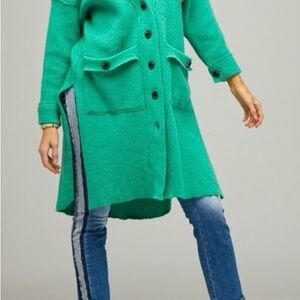 Women's Green Button-Up Sweater Duster